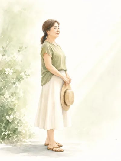 短袖上衣與中長傘裙